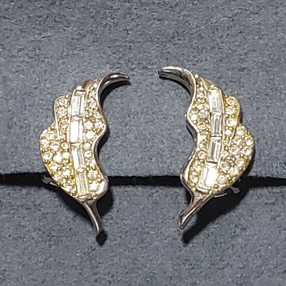 Pell Rhinestone Leaf Clip-On Earrings